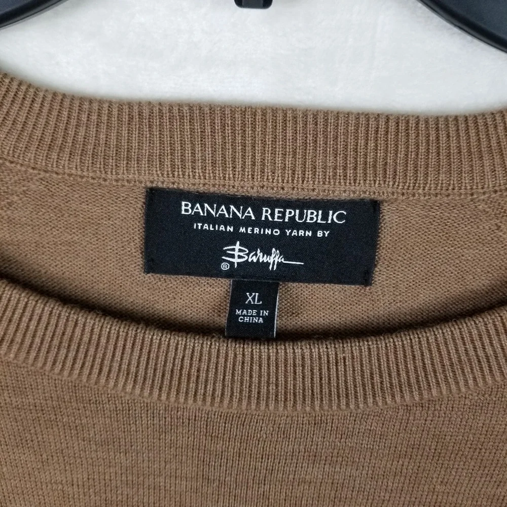 Banana Republic Sweater Men XL Brown Italian Merino Wool Raglan Crew Neck 591165